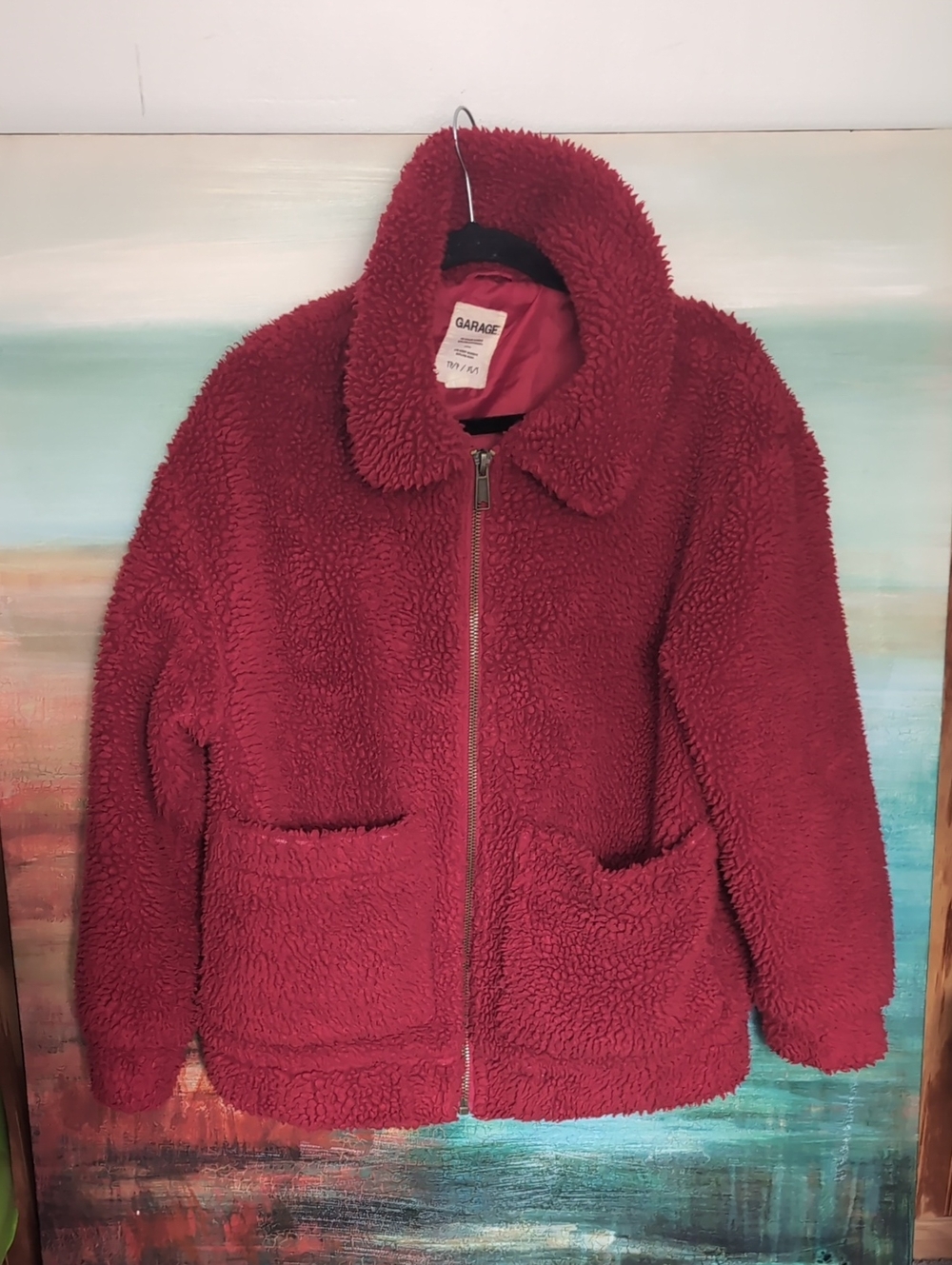 Garage Women's Deep Red Teddy Zip Front Jacket TP/P/XS/S